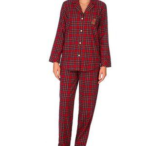 Lauren Ralph Lauren Red Plaid Crest Logo Button Down Fleece Flannel PJ Set